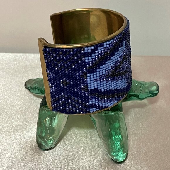 Western Inspired Beaded Cuff Bracelet Blue - Picture 4 of 5